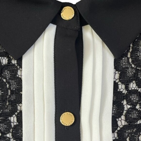 Karl Lagerfeld NWOT Black Lace Overlay White Sleeveless Button Down Shirt Medium - Picture 7 of 13